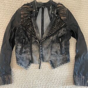 Double Zero Black and Gray Jean Jacket with Distressed Detailing